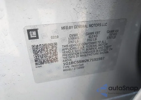 2019 Chevrolet Cruze Ls from USA, damaged, VIN 1G1BC5SM2K7151597
